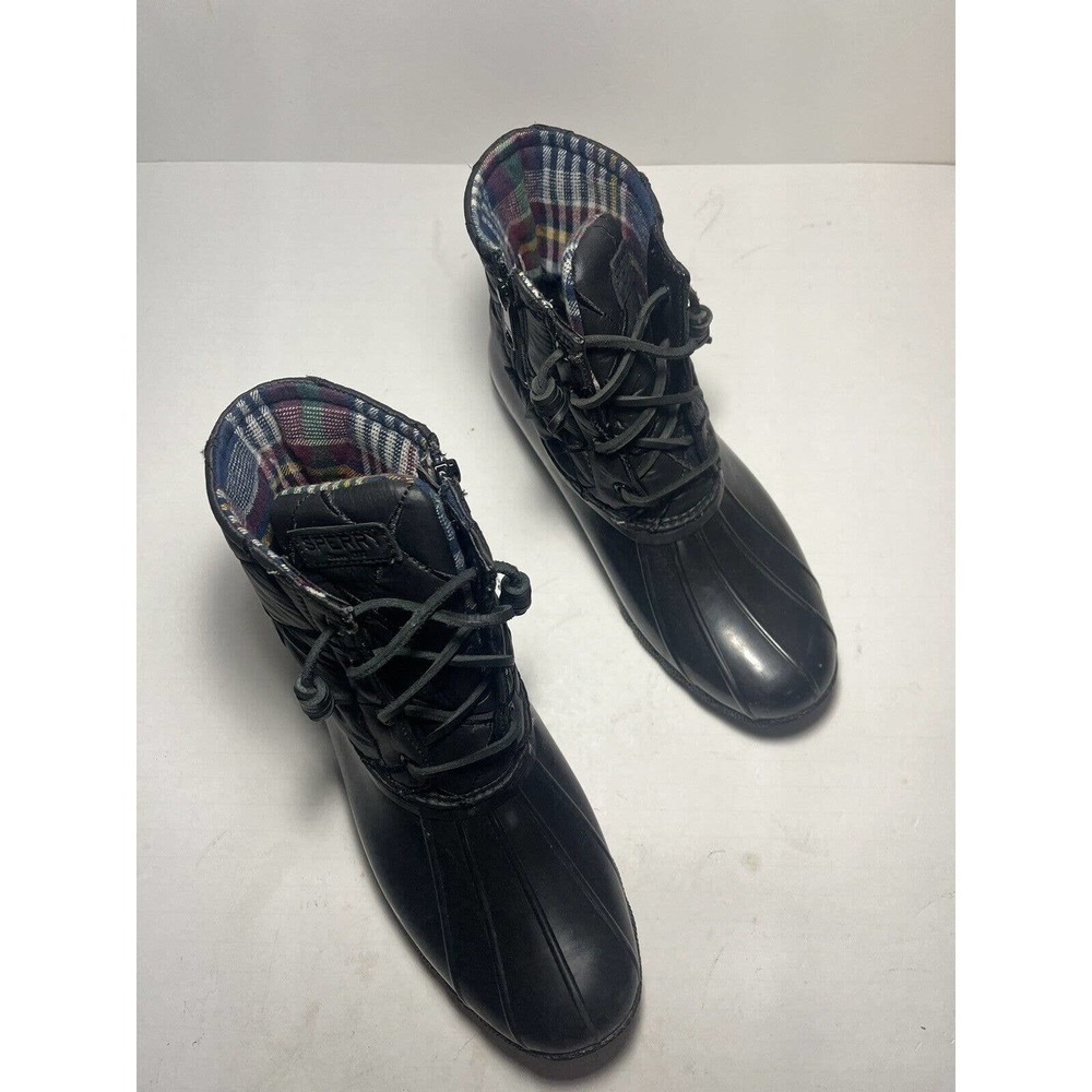 Sperry Saltwater Quilted Duck Rain Boots 9.5M Black Lace up Winter